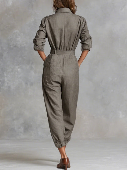 Cotton-Linen Long-Sleeve Jumpsuit